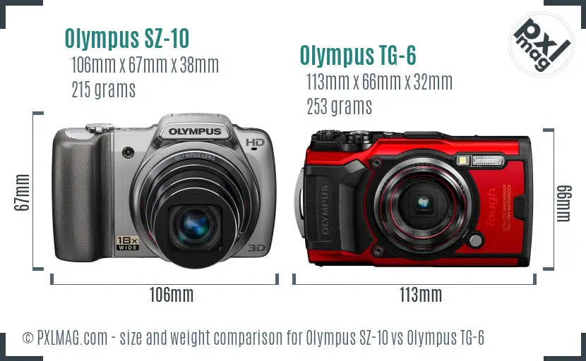 Olympus SZ-10 vs Olympus TG-6 size comparison