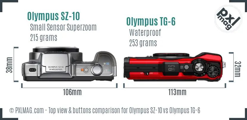 Olympus SZ-10 vs Olympus TG-6 top view buttons comparison