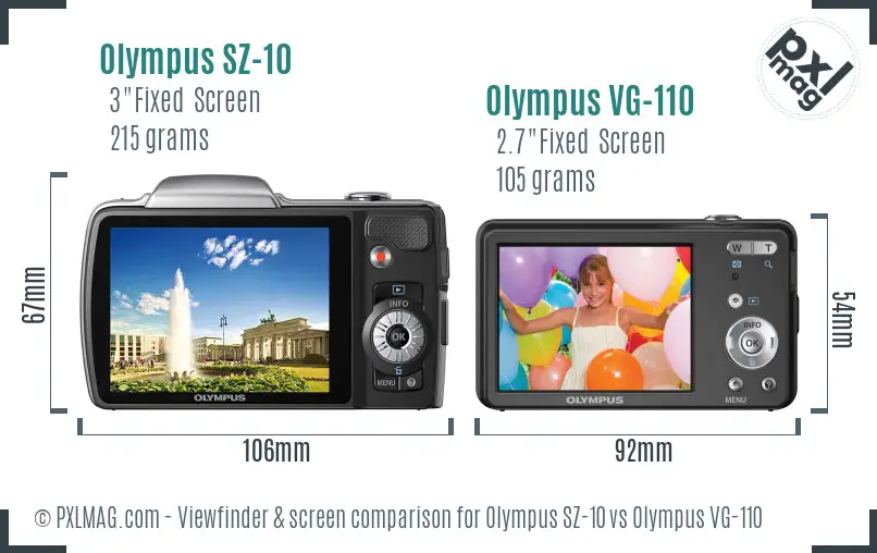 Olympus SZ-10 vs Olympus VG-110 Screen and Viewfinder comparison