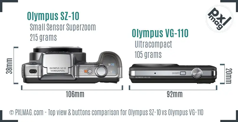 Olympus SZ-10 vs Olympus VG-110 top view buttons comparison