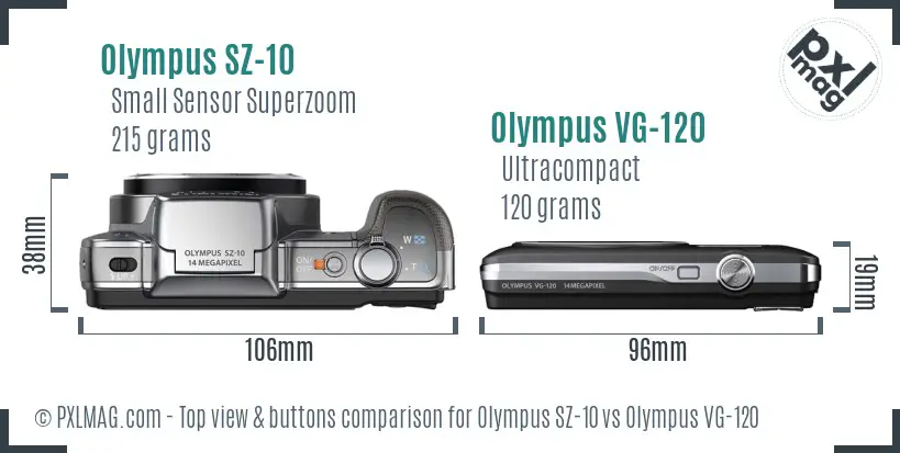 Olympus SZ-10 vs Olympus VG-120 top view buttons comparison