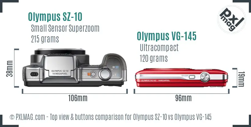 Olympus SZ-10 vs Olympus VG-145 top view buttons comparison