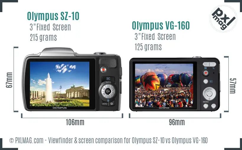 Olympus SZ-10 vs Olympus VG-160 Screen and Viewfinder comparison