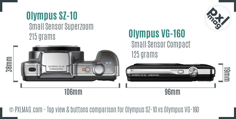 Olympus SZ-10 vs Olympus VG-160 top view buttons comparison