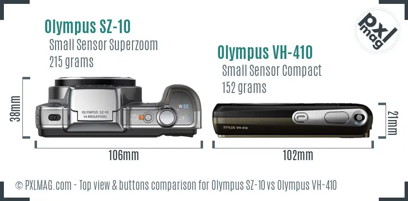 Olympus SZ-10 vs Olympus VH-410 top view buttons comparison
