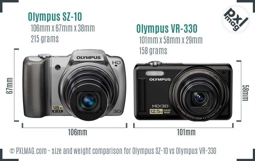 Olympus SZ-10 vs Olympus VR-330 size comparison