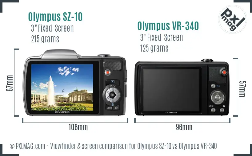 Olympus SZ-10 vs Olympus VR-340 Screen and Viewfinder comparison