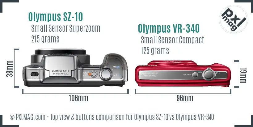 Olympus SZ-10 vs Olympus VR-340 top view buttons comparison