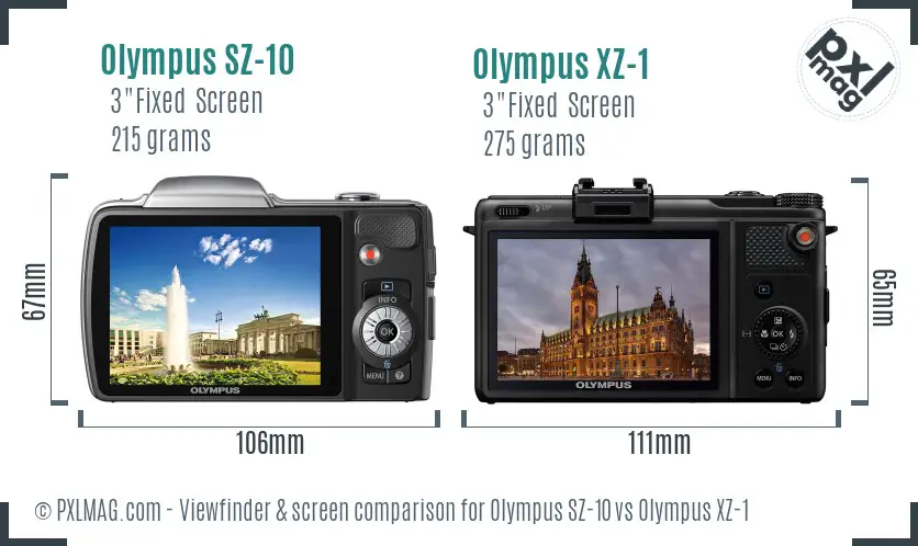Olympus SZ-10 vs Olympus XZ-1 Screen and Viewfinder comparison