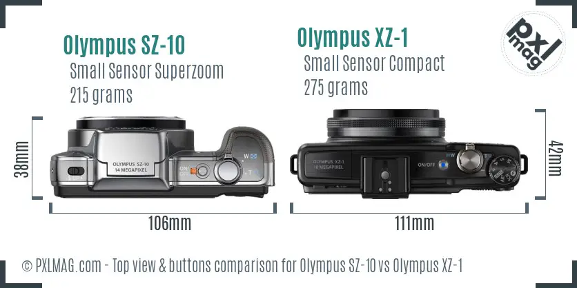 Olympus SZ-10 vs Olympus XZ-1 top view buttons comparison