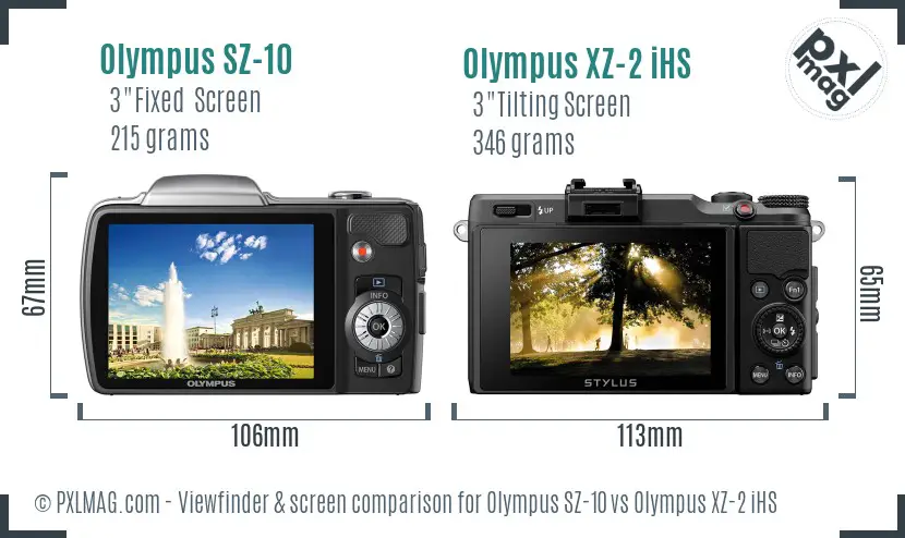 Olympus SZ-10 vs Olympus XZ-2 iHS Screen and Viewfinder comparison
