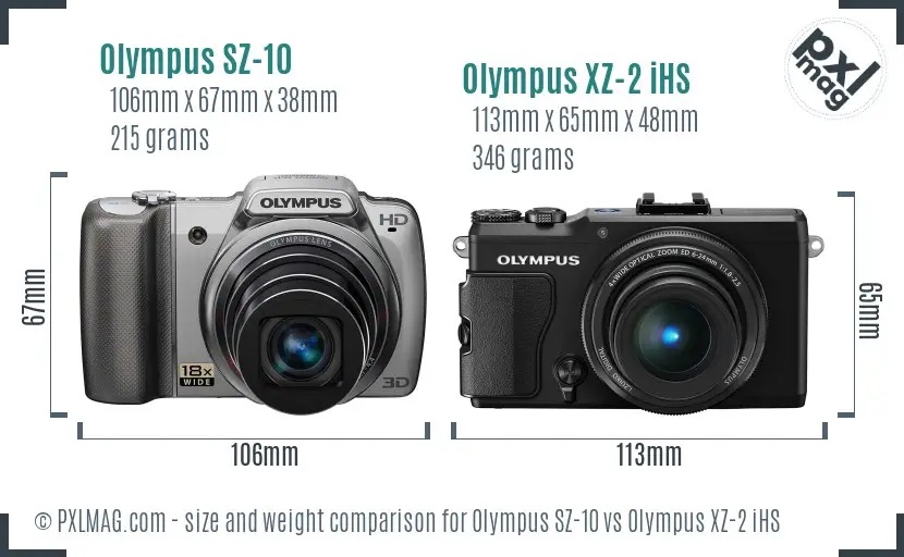 Olympus SZ-10 vs Olympus XZ-2 iHS size comparison