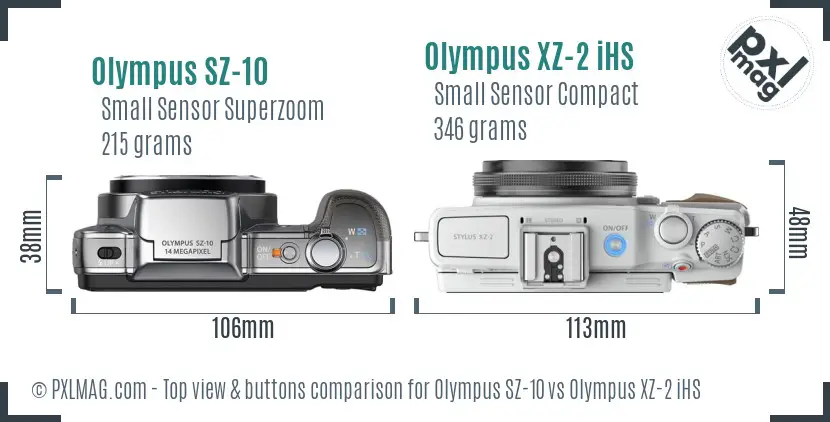 Olympus SZ-10 vs Olympus XZ-2 iHS top view buttons comparison
