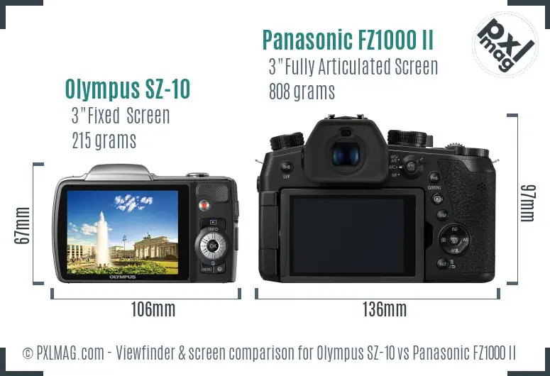 Olympus SZ-10 vs Panasonic FZ1000 II Screen and Viewfinder comparison