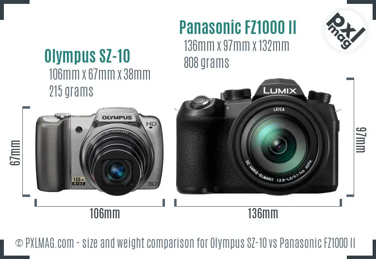 Olympus SZ-10 vs Panasonic FZ1000 II size comparison