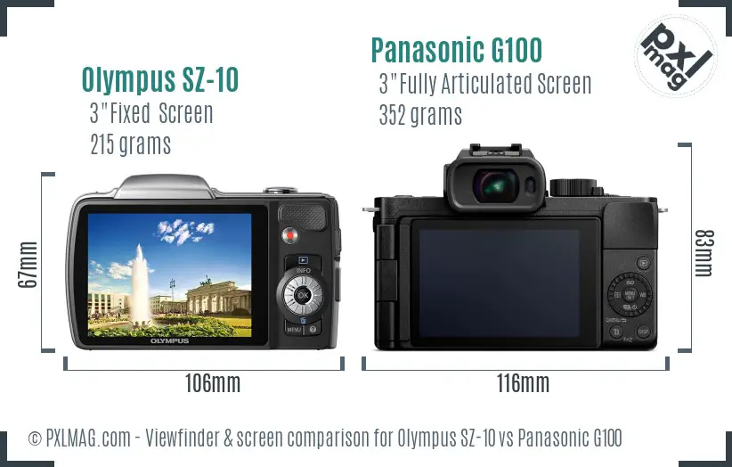 Olympus SZ-10 vs Panasonic G100 Screen and Viewfinder comparison