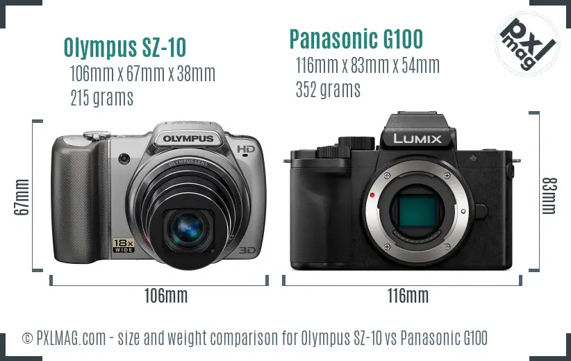 Olympus SZ-10 vs Panasonic G100 size comparison