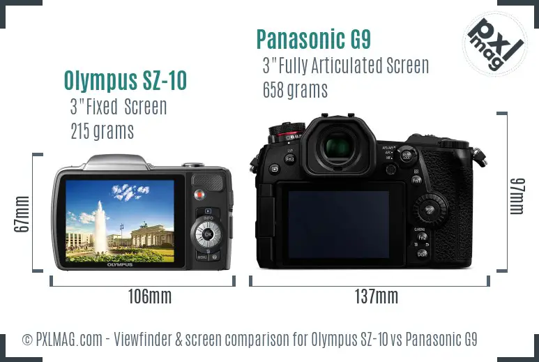 Olympus SZ-10 vs Panasonic G9 Screen and Viewfinder comparison