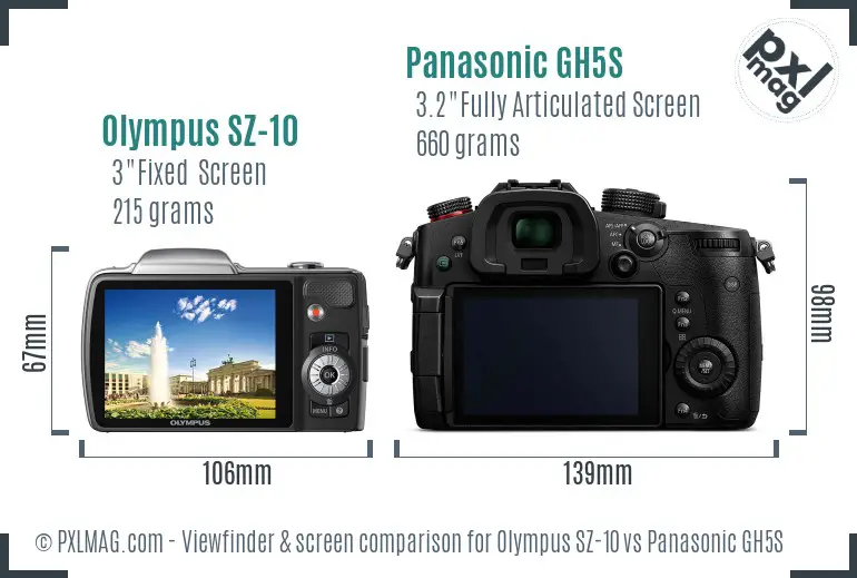 Olympus SZ-10 vs Panasonic GH5S Screen and Viewfinder comparison