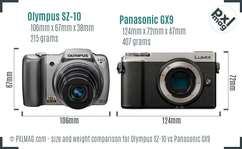 Olympus SZ-10 vs Panasonic GX9 size comparison