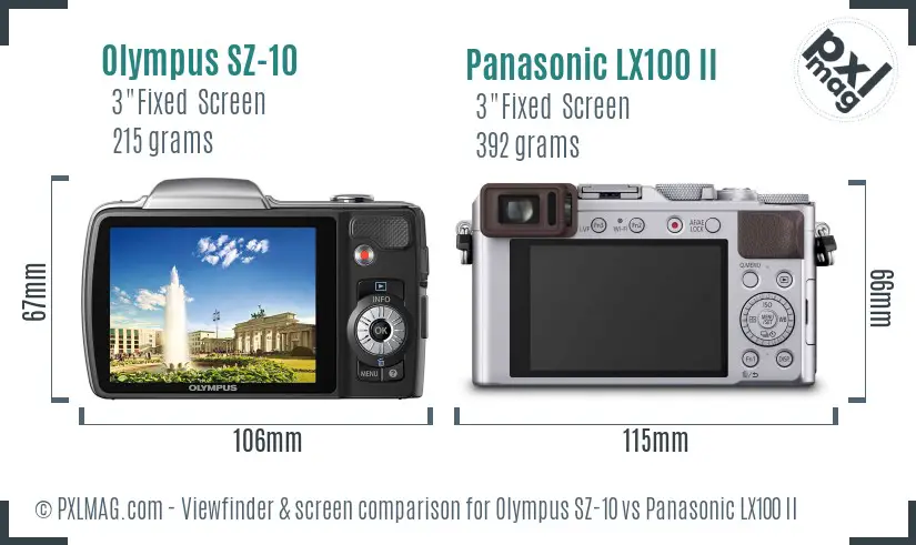 Olympus SZ-10 vs Panasonic LX100 II Screen and Viewfinder comparison
