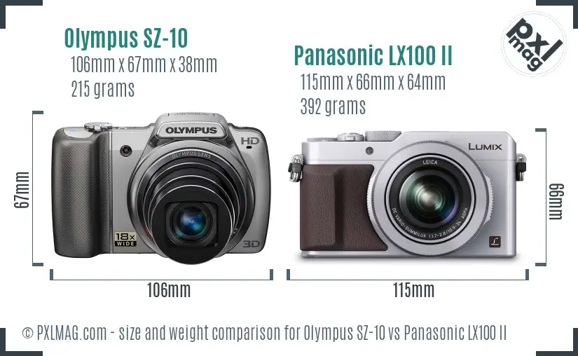 Olympus SZ-10 vs Panasonic LX100 II size comparison