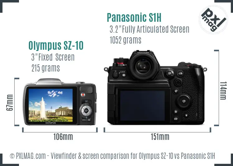 Olympus SZ-10 vs Panasonic S1H Screen and Viewfinder comparison