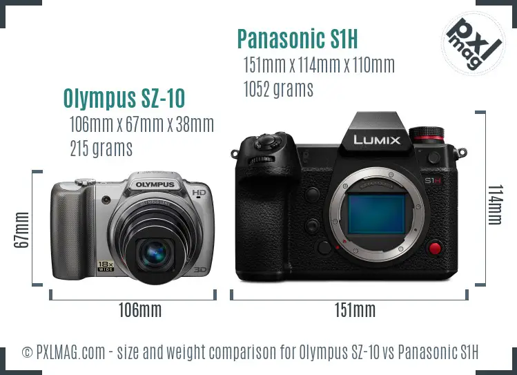 Olympus SZ-10 vs Panasonic S1H size comparison