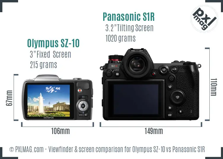 Olympus SZ-10 vs Panasonic S1R Screen and Viewfinder comparison