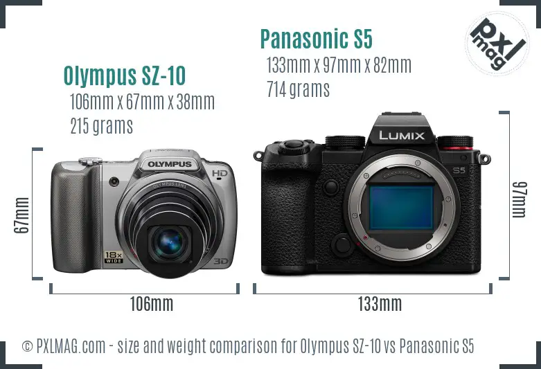 Olympus SZ-10 vs Panasonic S5 size comparison