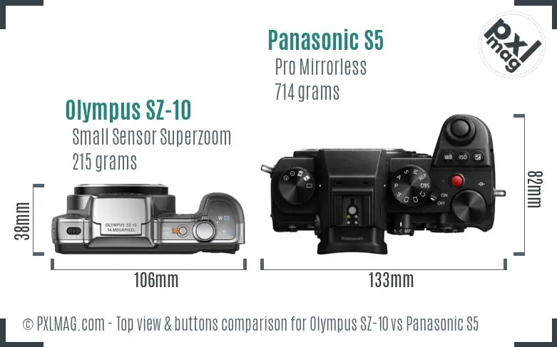 Olympus SZ-10 vs Panasonic S5 top view buttons comparison