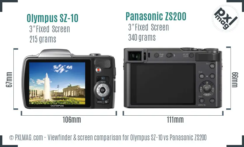 Olympus SZ-10 vs Panasonic ZS200 Screen and Viewfinder comparison