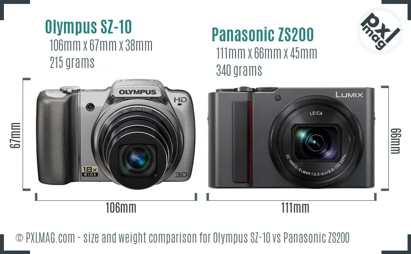 Olympus SZ-10 vs Panasonic ZS200 size comparison