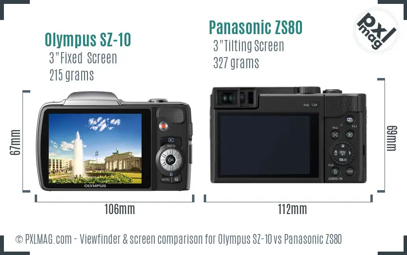 Olympus SZ-10 vs Panasonic ZS80 Screen and Viewfinder comparison