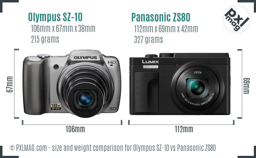 Olympus SZ-10 vs Panasonic ZS80 size comparison