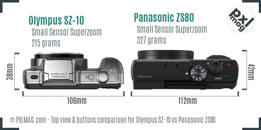 Olympus SZ-10 vs Panasonic ZS80 top view buttons comparison