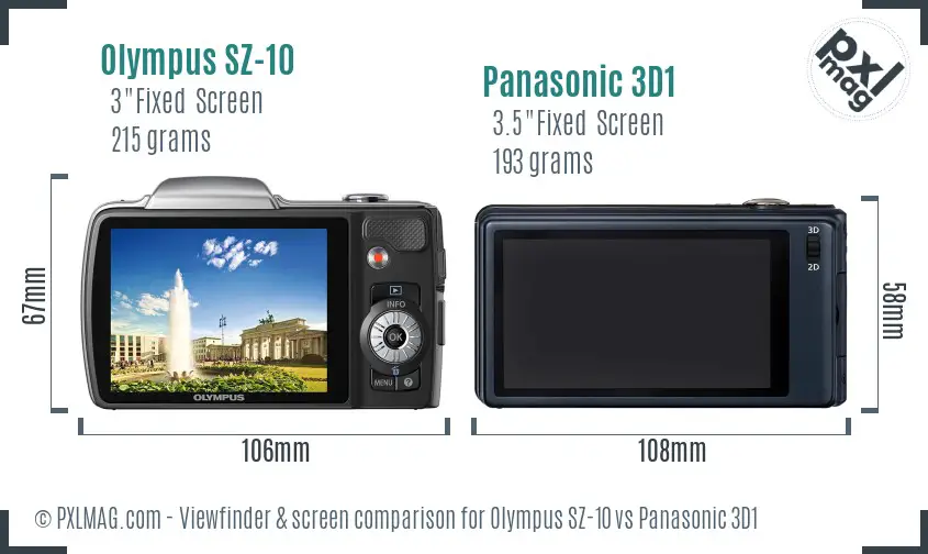 Olympus SZ-10 vs Panasonic 3D1 Screen and Viewfinder comparison