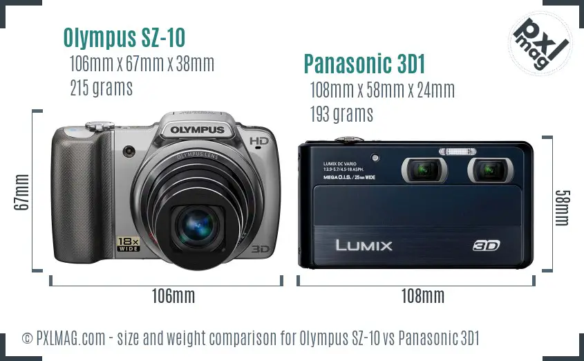 Olympus SZ-10 vs Panasonic 3D1 size comparison