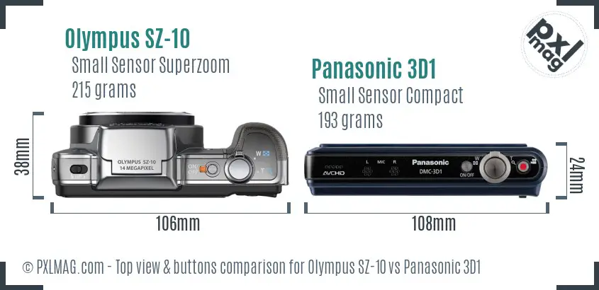 Olympus SZ-10 vs Panasonic 3D1 top view buttons comparison