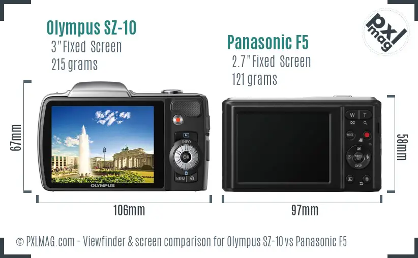 Olympus SZ-10 vs Panasonic F5 Screen and Viewfinder comparison