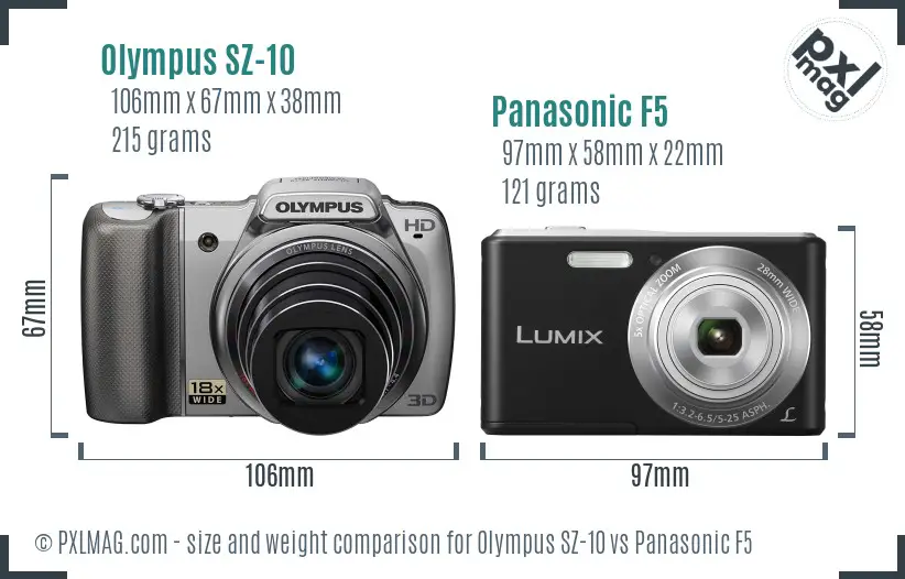 Olympus SZ-10 vs Panasonic F5 size comparison
