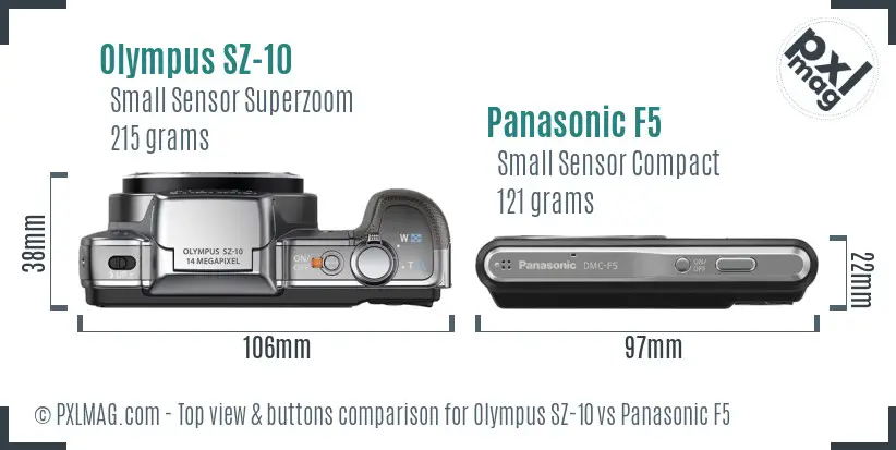 Olympus SZ-10 vs Panasonic F5 top view buttons comparison