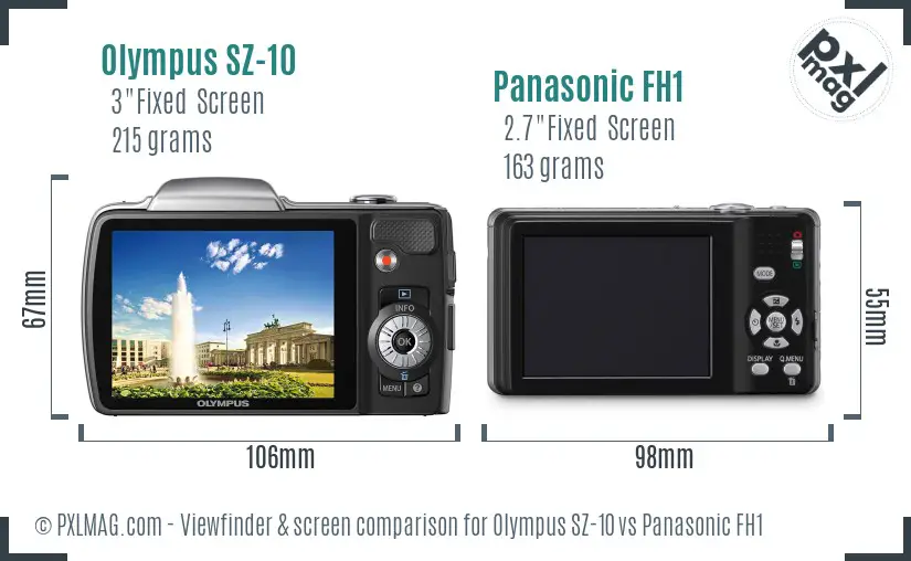 Olympus SZ-10 vs Panasonic FH1 Screen and Viewfinder comparison