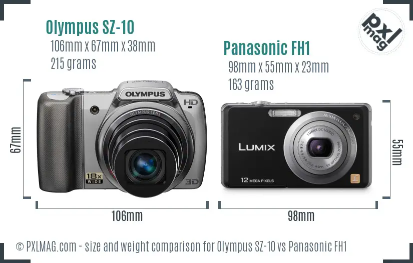 Olympus SZ-10 vs Panasonic FH1 size comparison