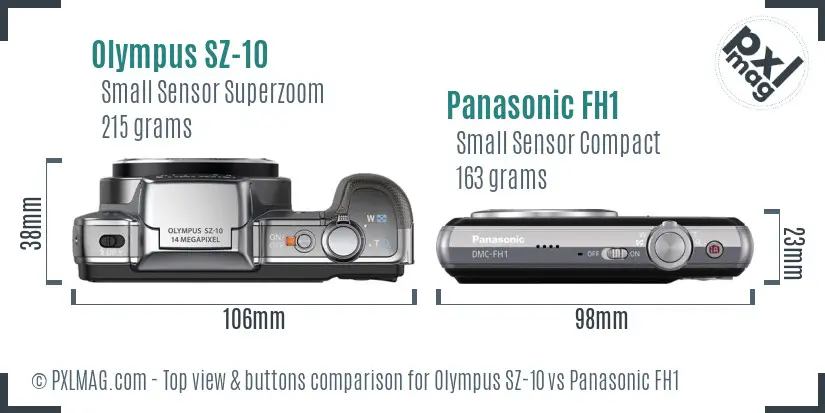 Olympus SZ-10 vs Panasonic FH1 top view buttons comparison