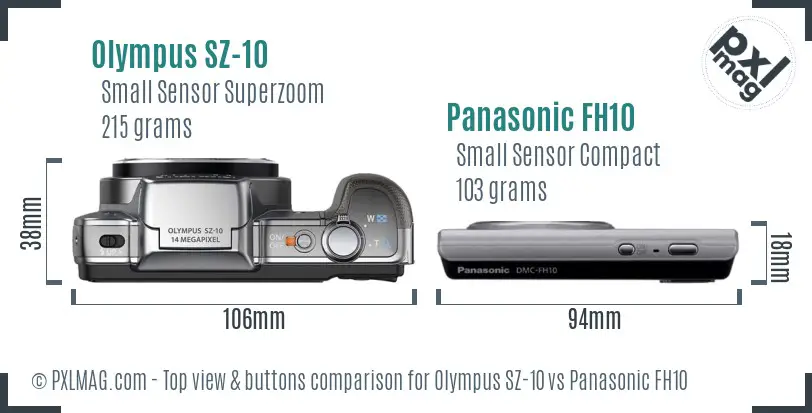 Olympus SZ-10 vs Panasonic FH10 top view buttons comparison