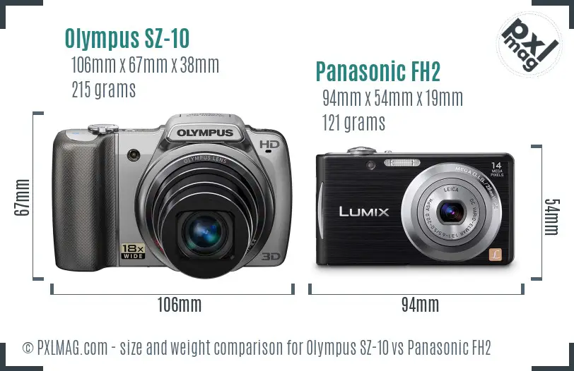 Olympus SZ-10 vs Panasonic FH2 size comparison
