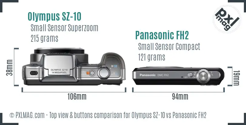 Olympus SZ-10 vs Panasonic FH2 top view buttons comparison