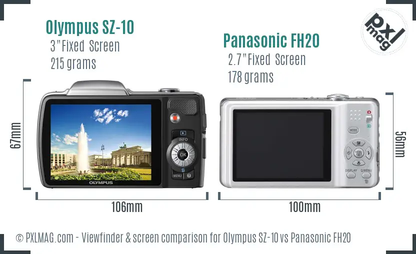 Olympus SZ-10 vs Panasonic FH20 Screen and Viewfinder comparison
