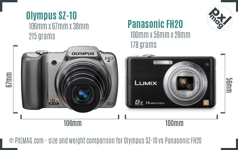 Olympus SZ-10 vs Panasonic FH20 size comparison